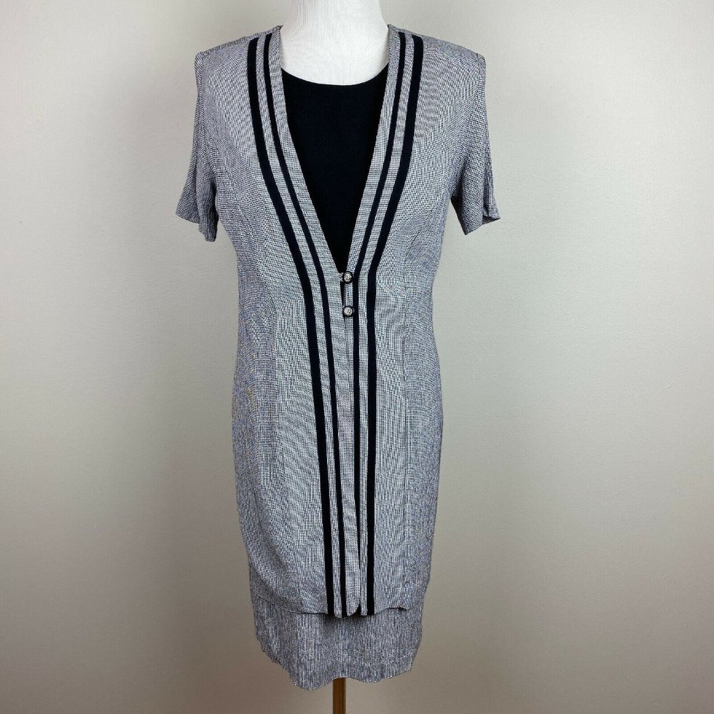 Michael Blake Dress Women 6P Black White Houndstooth‎ Layered Vintage 6 Petite